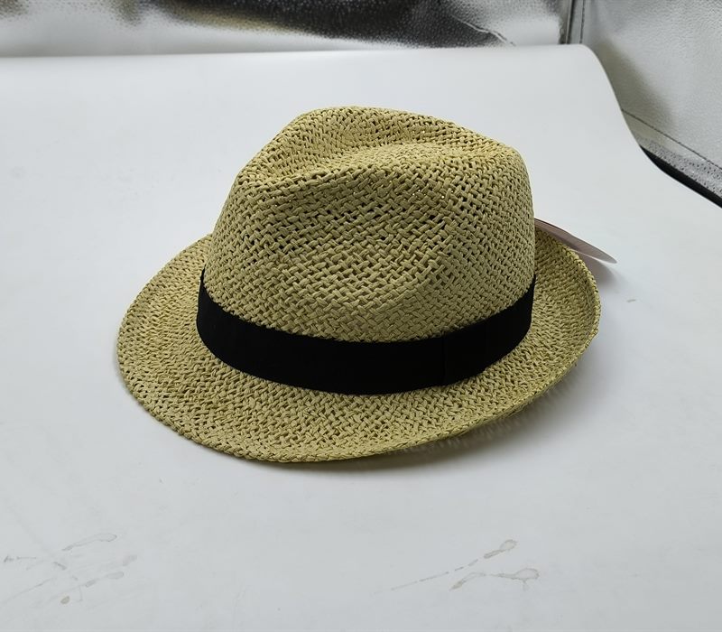 Fedora style straw hat with black band