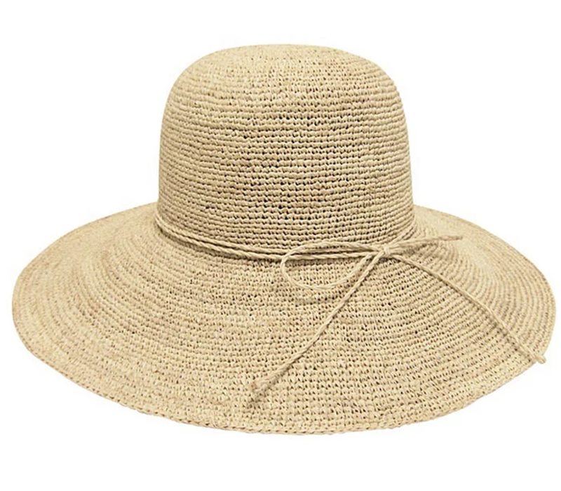 Wide brim straw hat with bow tie